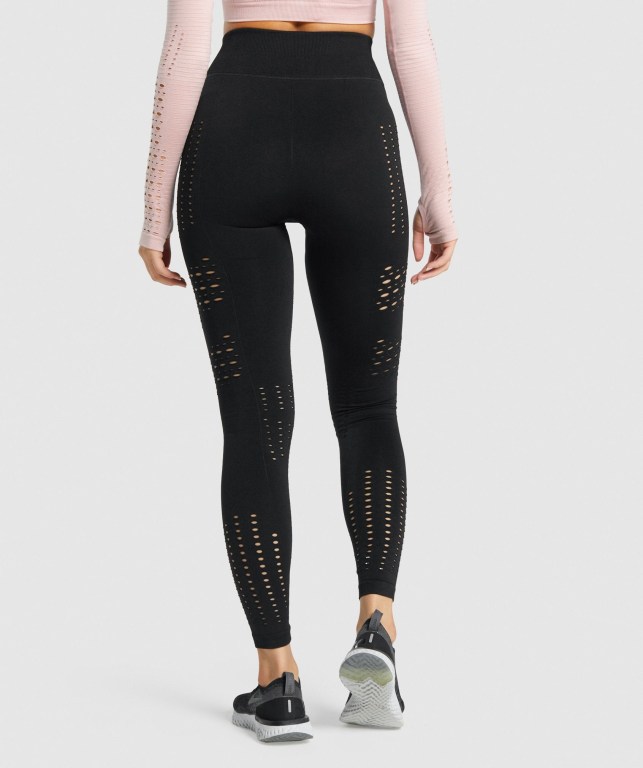 Gymshark Glow Seamless Tights High Waisted Women's Leggings Black | UAE-19AGQB