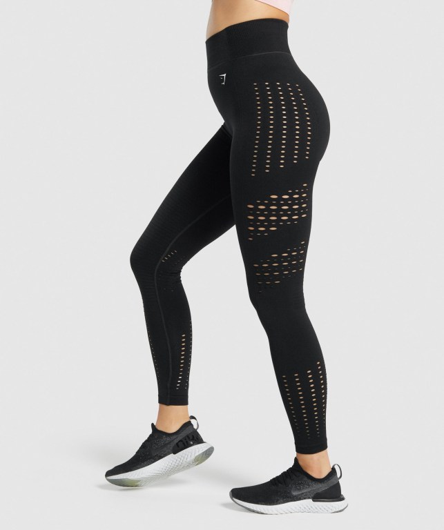 Gymshark Glow Seamless Tights High Waisted Women's Leggings Black | UAE-19AGQB