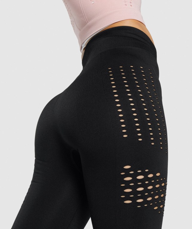 Gymshark Glow Seamless Tights High Waisted Women's Leggings Black | UAE-19AGQB