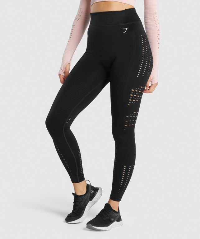 Gymshark Glow Seamless Tights High Waisted Women\'s Leggings Black | UAE-19AGQB