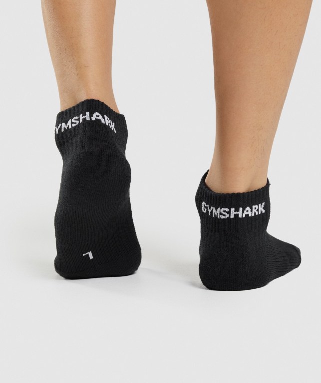 Gymshark Jacquard Quarter 3pk Men's Socks Black | UAE-75FZVI