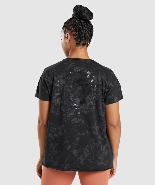 Gymshark KK Fit Oversized Graphic Women's T Shirts Black Camo | UAE-19WOYV