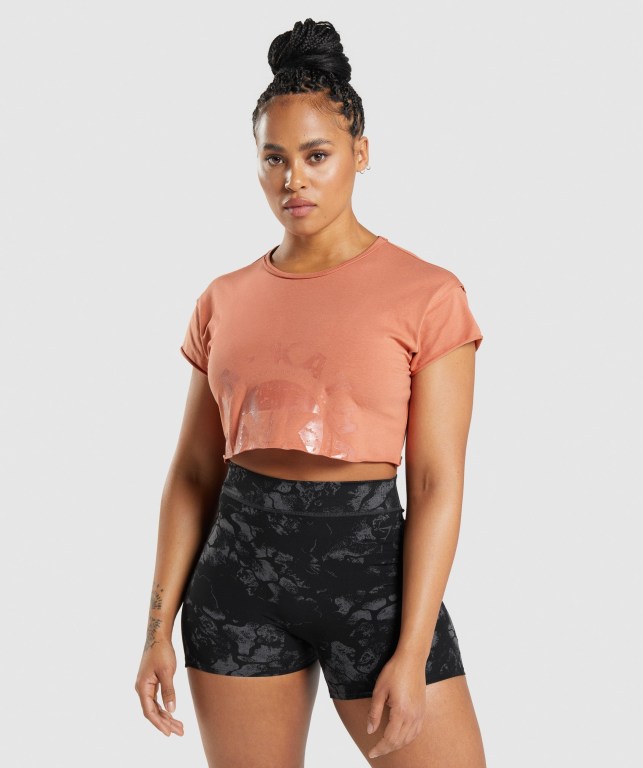 Gymshark KK Fit Raw Crop Top Women\'s T Shirts Orange | UAE-43HGSL