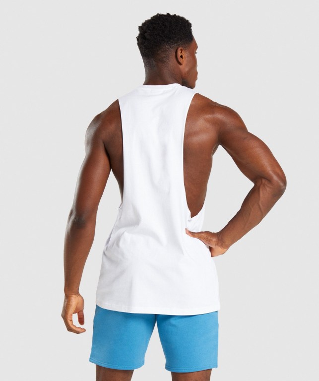 Gymshark Legacy Drop Arm Men's Tank Tops White | UAE-07EUNM