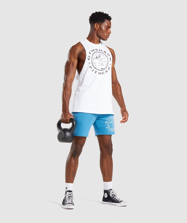 Gymshark Legacy Drop Arm Men's Tank Tops White | UAE-07EUNM