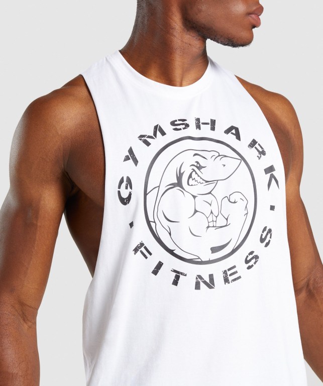 Gymshark Legacy Drop Arm Men's Tank Tops White | UAE-07EUNM