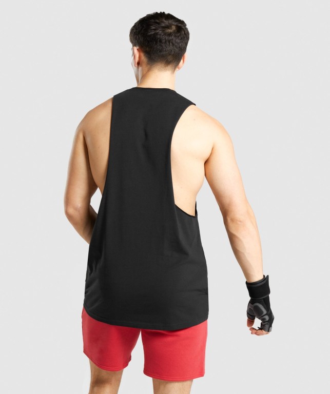 Gymshark Legacy Drop Arm Men's Tank Tops Black / White | UAE-37AVJH