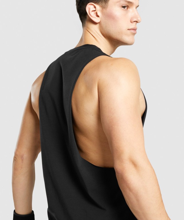 Gymshark Legacy Drop Arm Men's Tank Tops Black / White | UAE-37AVJH