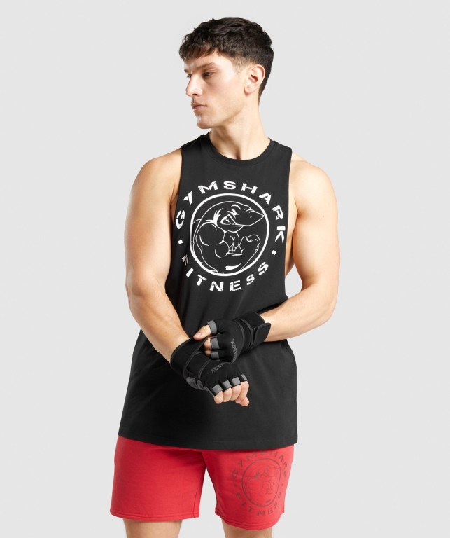 Gymshark Legacy Drop Arm Men\'s Tank Tops Black / White | UAE-37AVJH