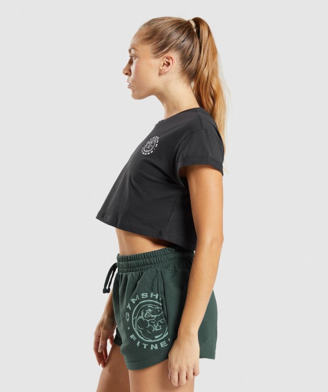 Gymshark Legacy Graphic Crop Women's T Shirts Black | UAE-13GPXA