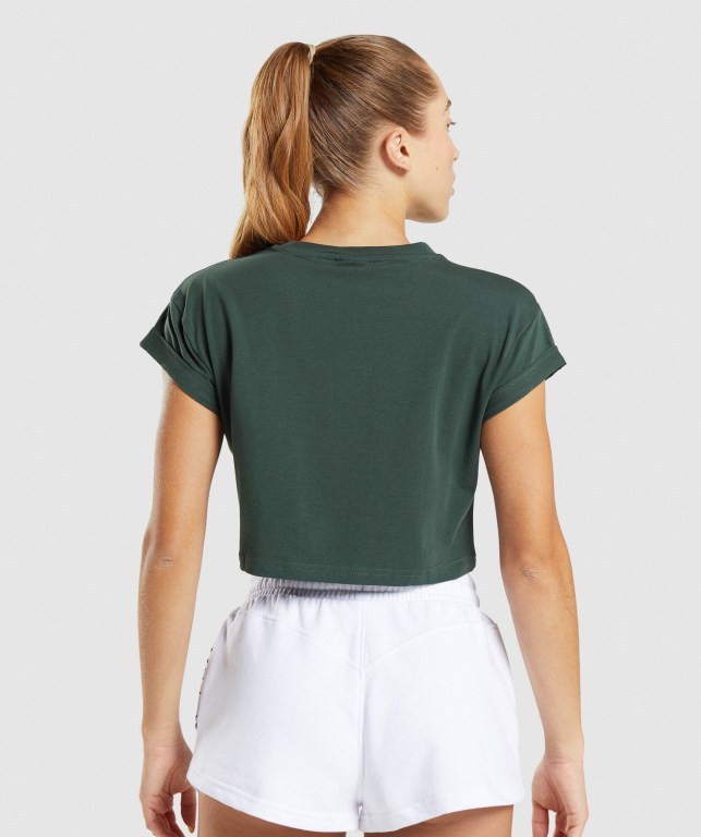 Gymshark Legacy Graphic Crop Women's T Shirts Dark Green | UAE-37KEHI