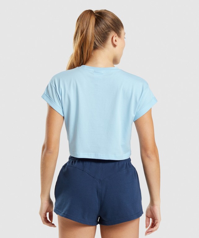 Gymshark Legacy Graphic Crop Women's T Shirts Blue | UAE-58ZFXS