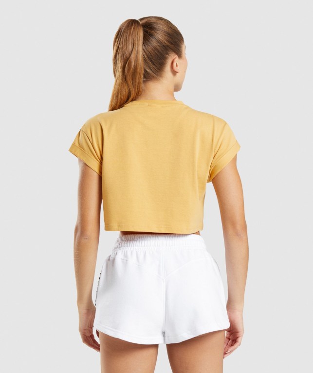 Gymshark Legacy Graphic Crop Women's T Shirts Yellow | UAE-76GYSZ