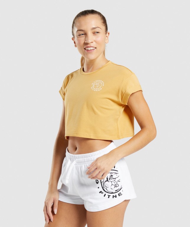 Gymshark Legacy Graphic Crop Women's T Shirts Yellow | UAE-76GYSZ