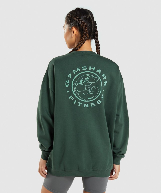 Gymshark Legacy Graphic Sweatshirt Women's Hoodies Dark Green | UAE-94SJLW