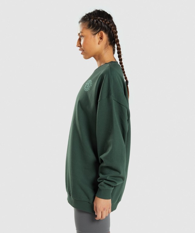 Gymshark Legacy Graphic Sweatshirt Women's Hoodies Dark Green | UAE-94SJLW