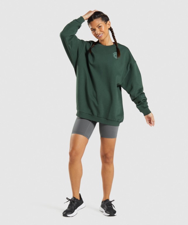 Gymshark Legacy Graphic Sweatshirt Women's Hoodies Dark Green | UAE-94SJLW