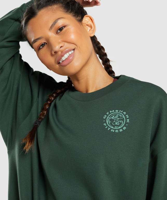 Gymshark Legacy Graphic Sweatshirt Women's Hoodies Dark Green | UAE-94SJLW