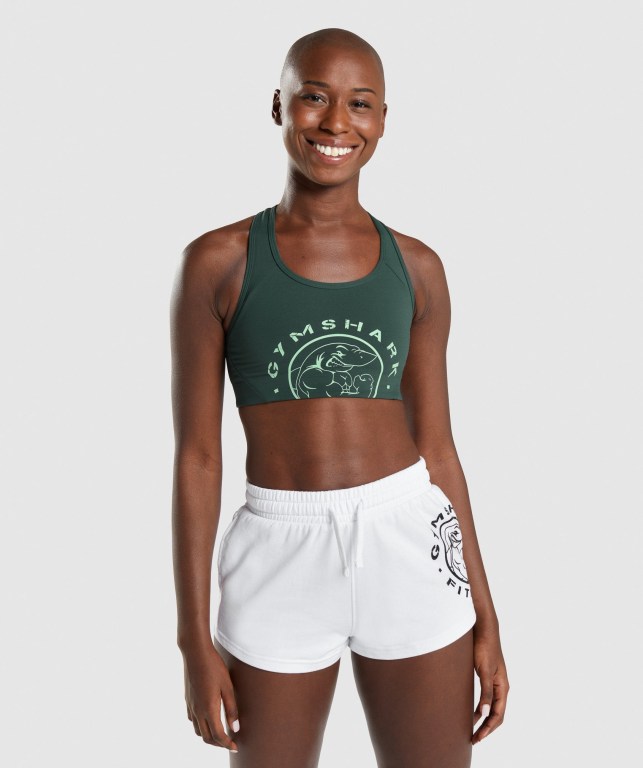 Gymshark Legacy Graphic Women\'s Sports Bra Dark Green | UAE-42ZLKO