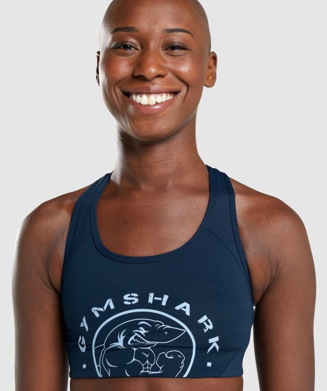 Gymshark Legacy Graphic Women's Sports Bra Navy | UAE-64FLGK