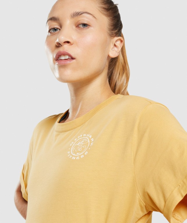 Gymshark Legacy Graphic Women's T Shirts Yellow | UAE-21XGCB