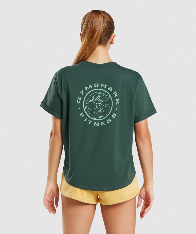 Gymshark Legacy Graphic Women's T Shirts Dark Green | UAE-31HYRW