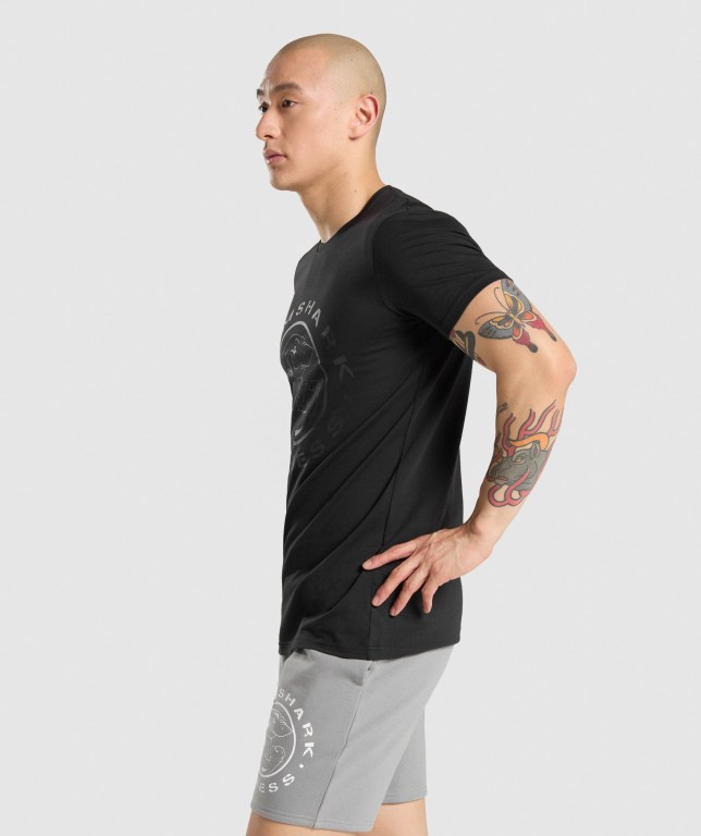 Gymshark Legacy Men's T Shirts Black / Black | UAE-90TEGH