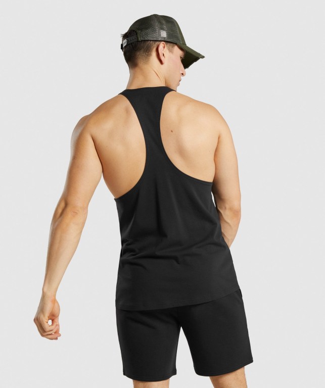 Gymshark Legacy Men's Tank Tops Black / White | UAE-48ZSMH