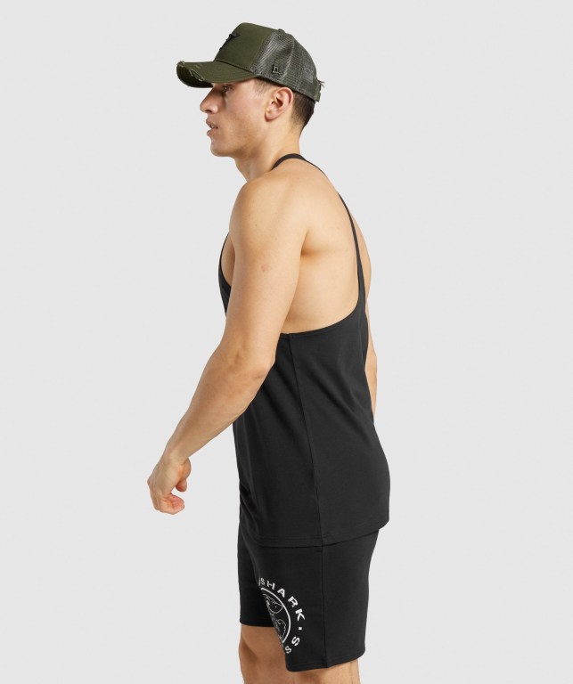 Gymshark Legacy Men's Tank Tops Black / White | UAE-48ZSMH