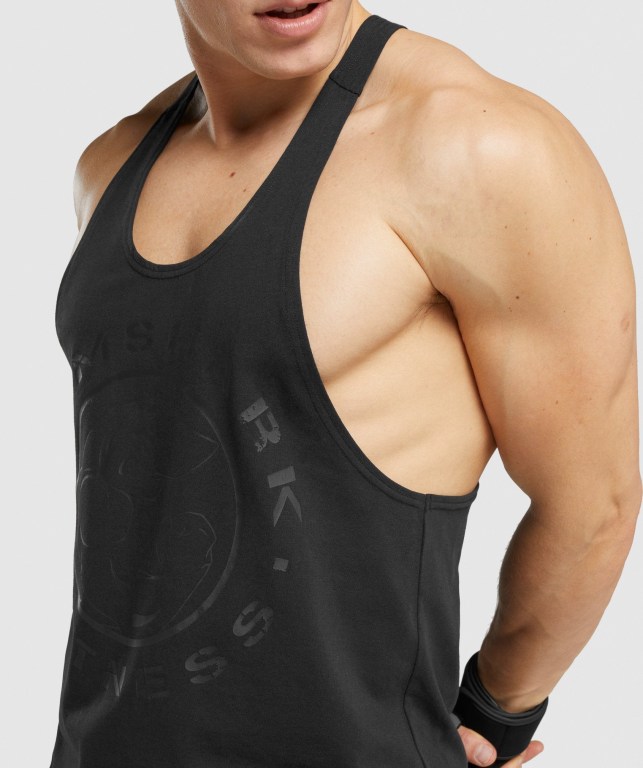 Gymshark Legacy Men's Tank Tops Black / Black | UAE-86TSFZ