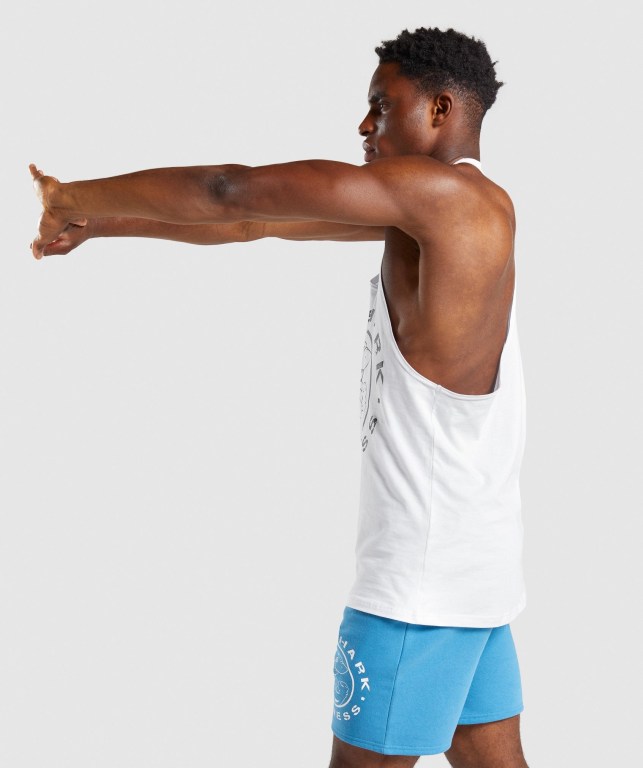 Gymshark Legacy Men's Tank Tops White | UAE-08FEXQ