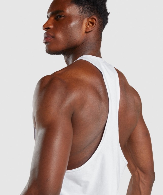 Gymshark Legacy Men's Tank Tops White | UAE-08FEXQ