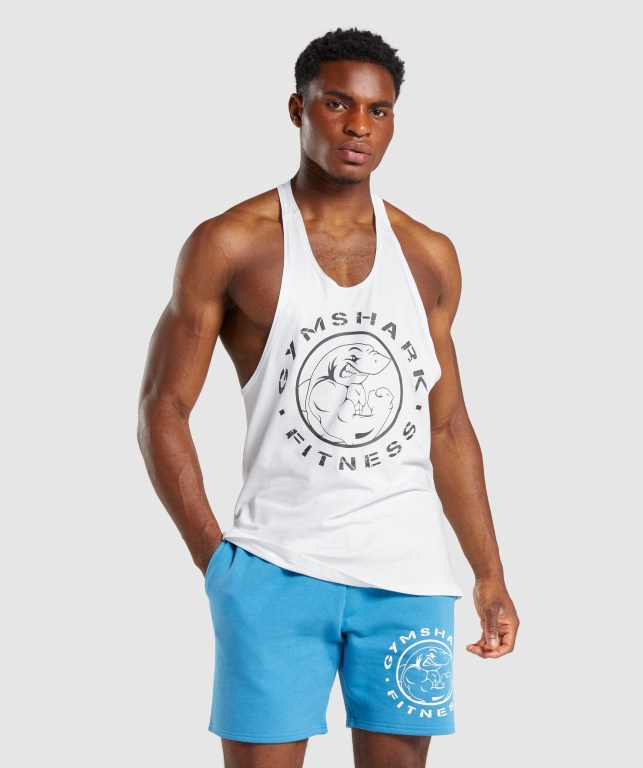 Gymshark Legacy Men\'s Tank Tops White | UAE-08FEXQ