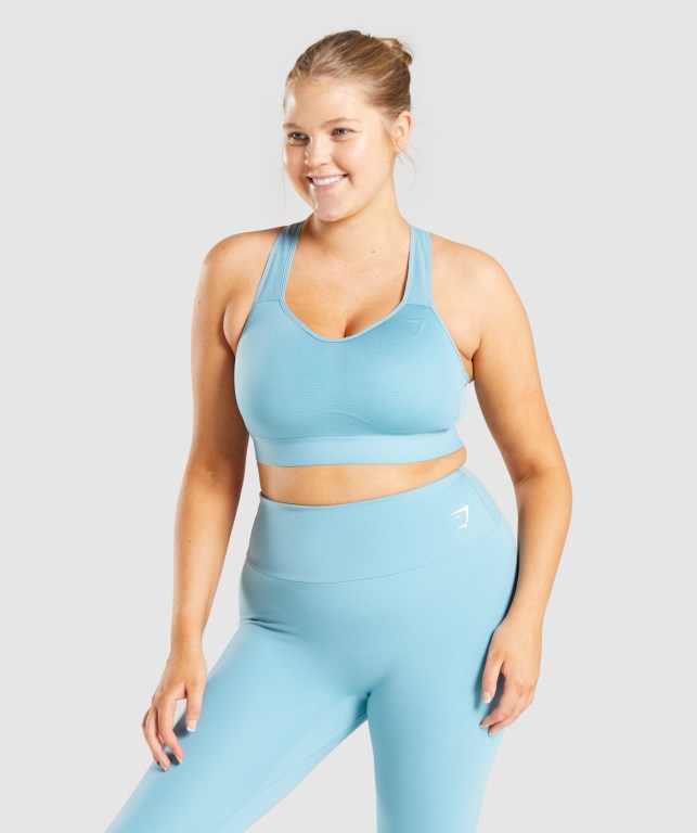 Gymshark Lightweight High Support Training Women\'s Sports Bra Light Blue | UAE-09EMYV