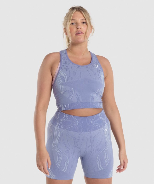 Gymshark Mercury Seamless Crop Women\'s Tank Tops Blue | UAE-40OUJD