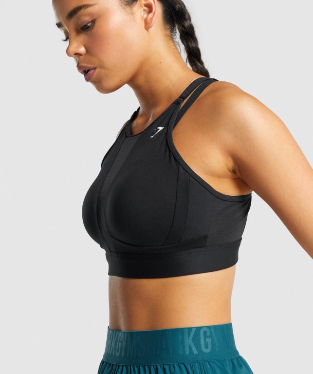 Gymshark Mesh Neckline Training Women's Sports Bra Black | UAE-03YHIO