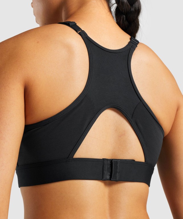 Gymshark Mesh Neckline Training Women's Sports Bra Black | UAE-03YHIO