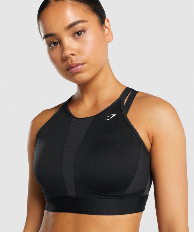 Gymshark Mesh Neckline Training Women's Sports Bra Black | UAE-03YHIO