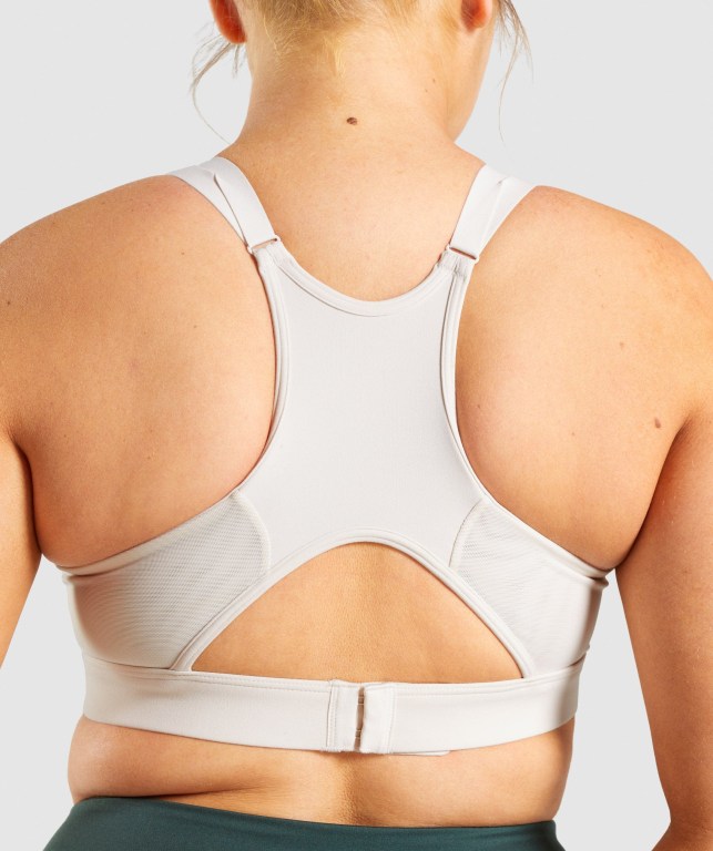 Gymshark Mesh Neckline Training Women's Sports Bra Cream | UAE-25YUSX