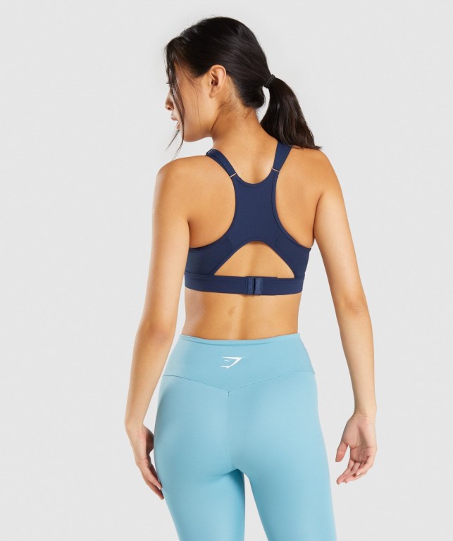 Gymshark Mesh Neckline Training Women's Sports Bra Navy | UAE-35AFQB