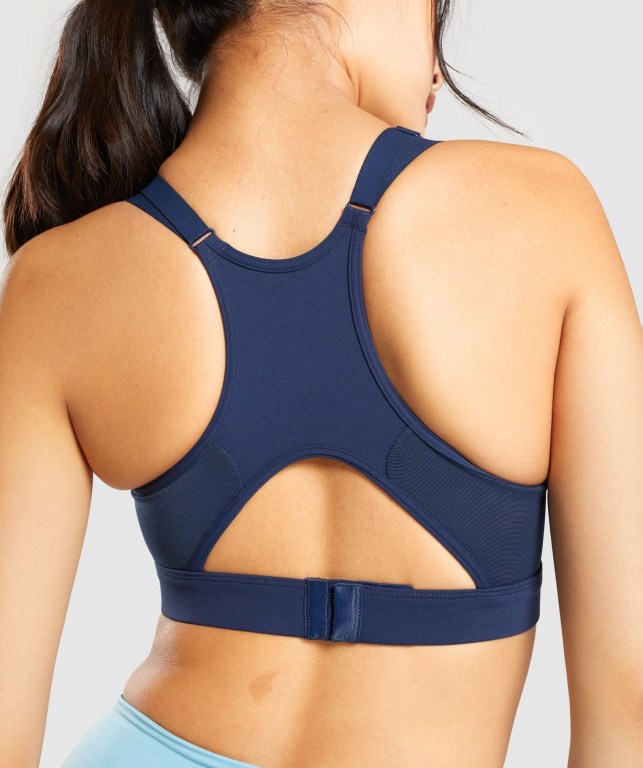 Gymshark Mesh Neckline Training Women's Sports Bra Navy | UAE-35AFQB