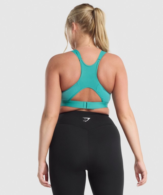 Gymshark Mesh Neckline Training Women's Sports Bra Turquoise | UAE-36TKAY