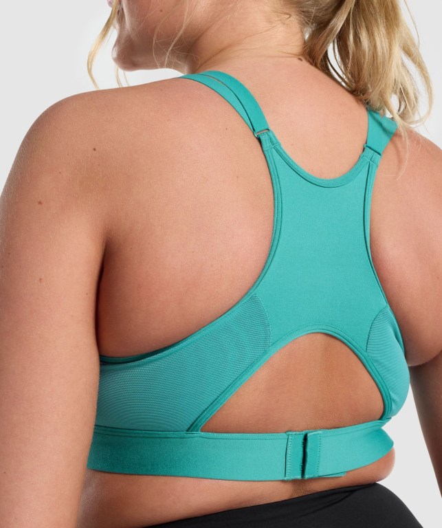 Gymshark Mesh Neckline Training Women's Sports Bra Turquoise | UAE-36TKAY