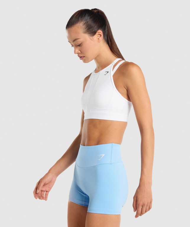 Gymshark Mesh Neckline Training Women's Sports Bra White | UAE-74NEPO