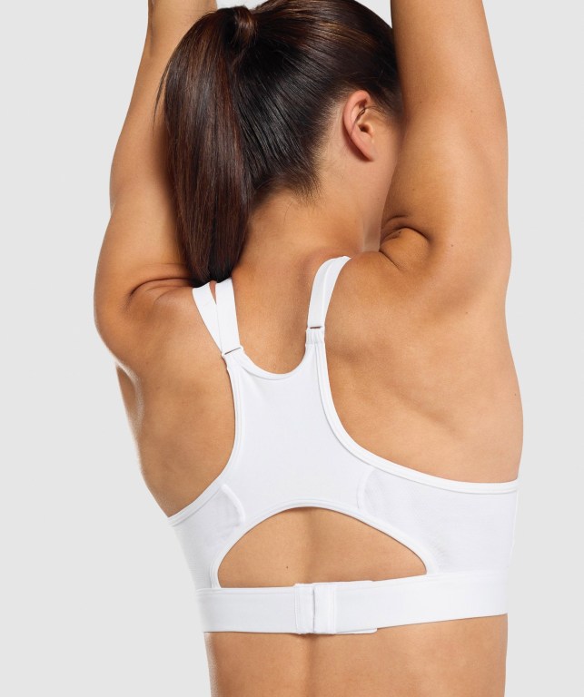 Gymshark Mesh Neckline Training Women's Sports Bra White | UAE-74NEPO