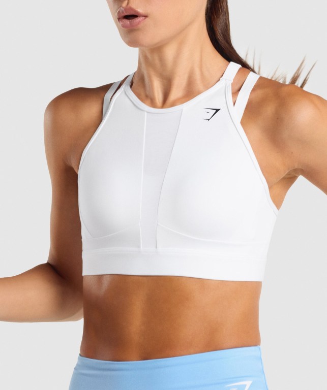 Gymshark Mesh Neckline Training Women's Sports Bra White | UAE-74NEPO