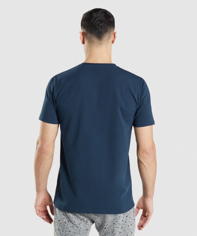 Gymshark Micro Print Block Infill Men's T Shirts Navy | UAE-18WXPI