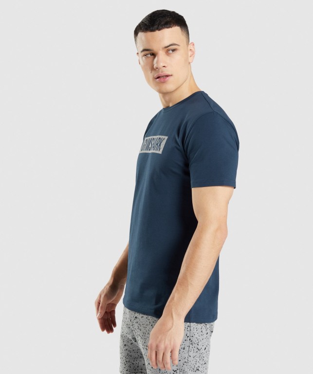 Gymshark Micro Print Block Infill Men's T Shirts Navy | UAE-18WXPI