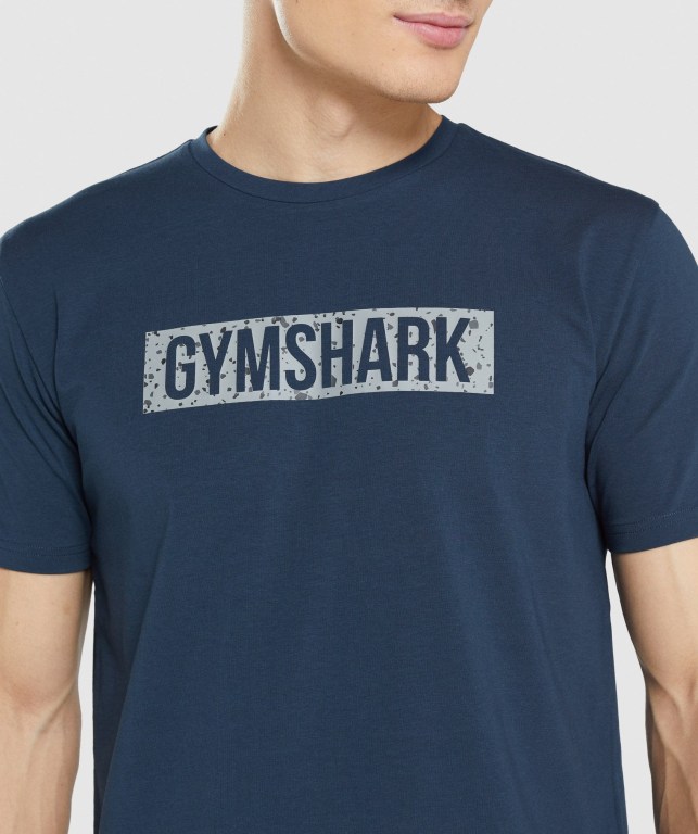 Gymshark Micro Print Block Infill Men's T Shirts Navy | UAE-18WXPI