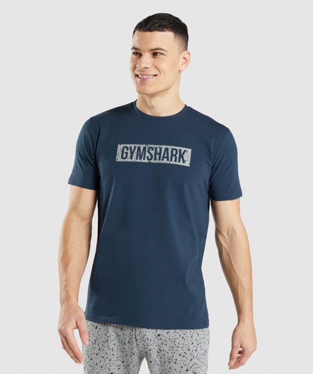 Gymshark Micro Print Block Infill Men\'s T Shirts Navy | UAE-18WXPI